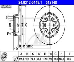 Ate 24.0312-0148 tarcza hamulcowa audi a4 00-08 tył 1,8t-3,0, audi a4 (8e2, b6), seat exeo (3r2)