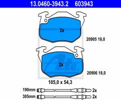 Ate 13.0460-3943 klocki hamulcowe peugeot 106 91-04 z czuj., peugeot 106 i (1a, 1c)