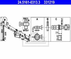 Ate 24.5161-0313 przewód hamulcowy giętki citroen c5 08- pp, citroËn c5 iii (rd_), peugeot 407 (6d_)