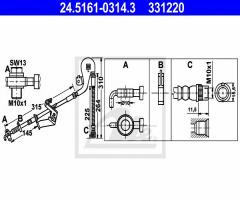 Ate 24.5161-0314 przewód hamulcowy giętki citroen c5 08- lewy przód, citroËn c5 iii (rd_)