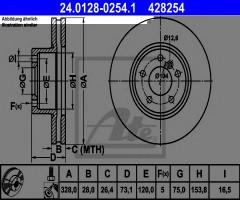 Ate 24.0128-0254 tarcza hamulcowa bmw x3 f25 11- przód, bmw x3 (f25)