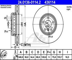 Ate 24.0136-0114 tarcza hamulcowa bmw 5 f10 10- prawy przód, bmw 5 (f10, f18)