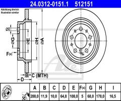 Ate 24.0312-0151 tarcza hamulcowa volvo s60 00-09 tył, volvo s80 i (ts, xy)