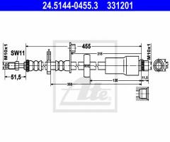 Ate 24.5144-0455 przewód hamulcowy giętki fiat scudo 07- przód, citroËn jumpy