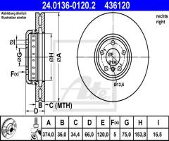 Ate 24.0136-0120 tarcza hamulcowa bmw 7 f01,f02, f03,f04 08- pp, bmw 7 (f01, f02, f03, f04)