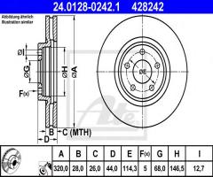 Ate 24.0128-0242 tarcza hamulcowa renault koleos 08- przód, nissan qashqai / qashqai +2 (j10, jj10)