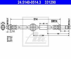 Ate 24.5140-0514 przewód hamulcowy giętki vw t5 03- przód