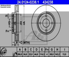 Ate 24.0124-0238 tarcza hamulcowa nissan tiida 07-, nissan cube (z12)