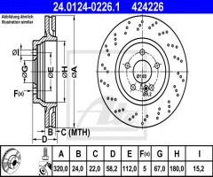 Ate 24.0124-0226 tarcza hamulcowa mercedes r230 sl-klasa 08- tył, mercedes-benz sl (r230)