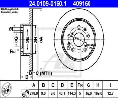 Ate 24.0109-0160 tarcza hamulcowa suzuki swift iii 06- 1,6 tył, suzuki swift iii (mz, ez)