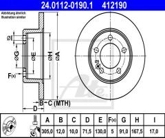 Ate 24.0112-0190 tarcza hamulcowa opel movano b 10- tył, nissan nv400 nadwozie pełne