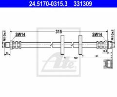 Ate 24.5170-0315 przewód hamulcowy giętki vw golf ii 83-93 przód, audi 80 (80, 82, b1)