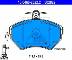 Ate 13.0460-2822 klocki hamulcowe vw passat 96-99 1,6-1,9tdi, audi a4 (8d2, b5), vw passat (3b2)