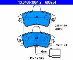 Ate 13.0460-3964 klocki hamulcowe ford mondeo 93-00 tył z czujnikiem, ford mondeo i (gbp)