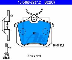 Ate 13.0460-2937 klocki hamulcowe vw passat 85-92 tył, peugeot 405 i (15b), seat toledo i (1l)