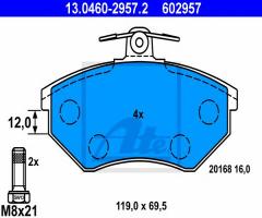 Ate 13.0460-2957 klocki hamulcowe vw passat 88-96 16mm, seat ibiza ii (6k1), vw golf ii (19e, 1g1)