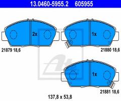 Ate 13.0460-5955 klocki hamulcowe honda accord 93-98 z czujnikiem, honda prelude iv (bb)