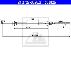 Ate 24.3727-0826 linka hamulca ręcznego peugeot 406 95- lewa, peugeot 406 (8b)