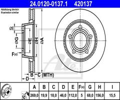 Ate 24.0120-0137 tarcza hamulcowa audi 100 quattro 84-91 tył, audi 200 (44, 44q)