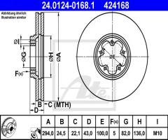 Ate 24.0124-0168 tarcza hamulcowa ford transit 00-06