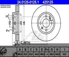 Ate 24.0125-0125 tarcza hamulcowa saab 9000 87-98, saab 9000 hatchback