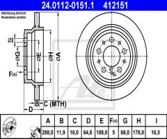 Ate 24.0112-0151 tarcza hamulcowa volvo s60 00-09 tył, volvo s80 i (ts, xy)