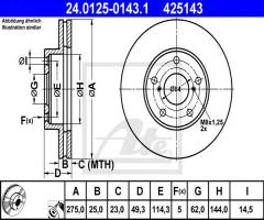 Ate 24.0125-0143 tarcza hamulcowa toyota rav4 ii 00-05, toyota rav 4 ii (cla2_, xa2_, zca2_, aca2_)