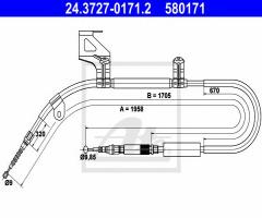 Ate 24.3727-0171 linka hamulca ręcznego audi a6 97-05 lewy tył, audi a6 (4b2, c5)