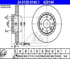 Ate 24.0120-0140 tarcza hamulcowa opel vectra a 91-95, opel vectra a (86_, 87_)