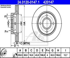 Ate 24.0120-0147 tarcza hamulcowa ford escort 90-00 went., ford fiesta iii (gfj)