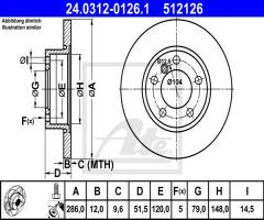 Ate 24.0312-0126 tarcza hamulcowa bmw 3 e36 91-00, bmw 3 (e36)