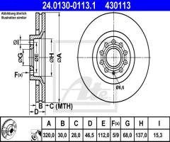 Ate 24.0130-0113 tarcza hamulcowa audi a6 97- 2,7t-3,0, audi a6 (4b2, c5), seat exeo (3r2)