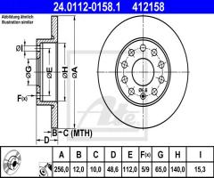 Ate 24.0112-0158 tarcza hamulcowa vw golf v 03- tył, audi a3 (8p1), seat toledo iii (5p2)