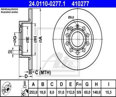 Ate 24.0110-0277 tarcza hamulcowa vw golf v 03- tył, audi a3 kabriolet (8p7), seat leon (1p1)