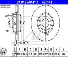 Ate 24.0125-0141 tarcza hamulcowa opel vectra c 02-08 1,6-2,2dti, fiat croma (194), opel vectra c