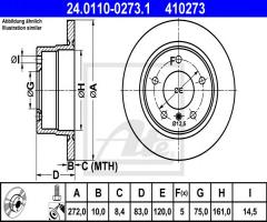 Ate 24.0110-0273 tarcza hamulcowa bmw z3 e367 95-02 tył, bmw z3 (e36)