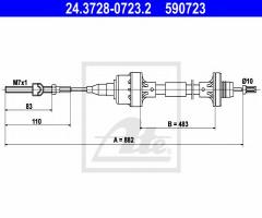 Ate 24.3728-0723 linka sprzęgła opel astra f 95-98, opel astra f hatchback (53_, 54_, 58_, 59_)