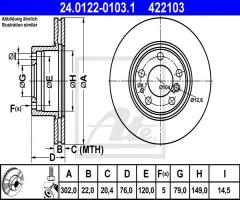 Ate 24.0122-0103 tarcza hamulcowa bmw 5 e34 88-95 went., bmw 5 (e34)