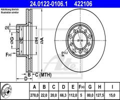 Ate 24.0122-0106 tarcza hamulcowa mercedes w116 s-klasa 72-80 wen., mercedes-benz klasa s (w116)