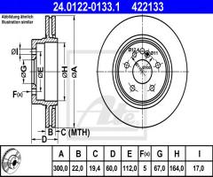 Ate 24.0122-0133 tarcza hamulcowa mercedes w140 s-klasa 91-98 tył, mercedes-benz klasa s (w140)