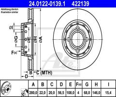 Ate 24.0122-0139 tarcza hamulcowa audi 80 92-96 went., audi coupe (89, 8b)