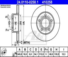 Ate 24.0110-0258 tarcza hamulcowa audi a6 97-05 tył quattro, audi a6 (4b2, c5)