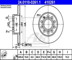 Ate 24.0110-0261 tarcza hamulcowa audi a4 00-08 tył, audi coupe (89, 8b), seat exeo (3r2)