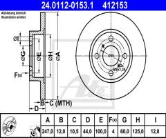 Ate 24.0112-0153 tarcza hamulcowa opel agila 00-, opel agila (a) (h00), suzuki wagon r+ (mm)