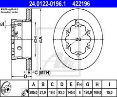 Ate 24.0122-0196 tarcza hamulcowa mercedes sprinter 408-416 tył