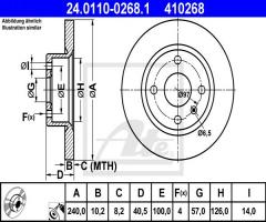 Ate 24.0110-0268 tarcza hamulcowa opel corsa c 00-06 tył 1,8 16v, opel corsa c (f08, f68)