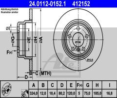 Ate 24.0112-0152 tarcza hamulcowa bmw x5 e53 00-07 tył, bmw x5 (e53)