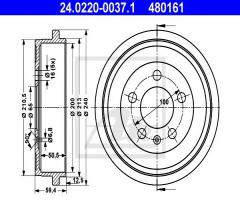 Ate 24.0220-0037 bęben hamulcowy skoda fabia 00-, audi a2 (8z0), seat ibiza v (6j5, 6p5)
