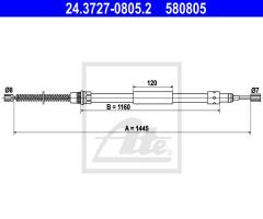 Ate 24.3727-0805 linka hamulca ręcznego peugeot 309 85-93 prawy ty, peugeot 309 i (10c, 10a)