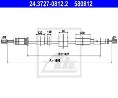 Ate 24.3727-0812 linka hamulca ręcznego peugeot 306 93-01 lewy tył